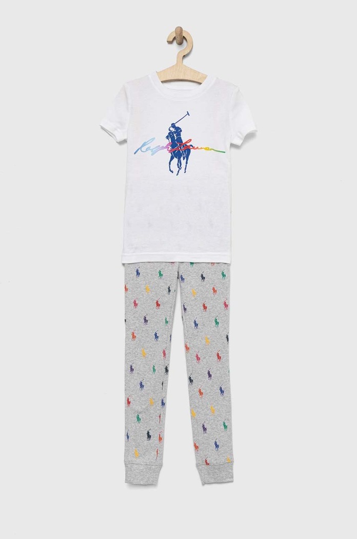 Παιδικές βαμβακερές πιτζάμες Polo Ralph Lauren σετ γκρί 4P0037