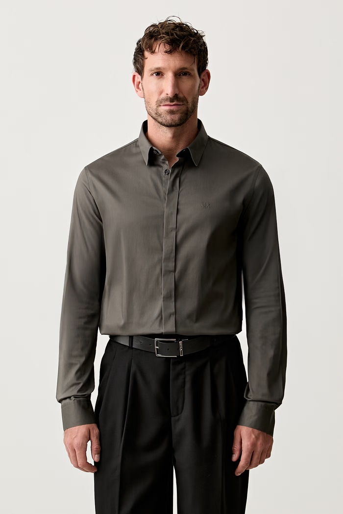 Armani Exchange koszula męska bawełniana z elastanem szary 8NZCBD.ZN10Z