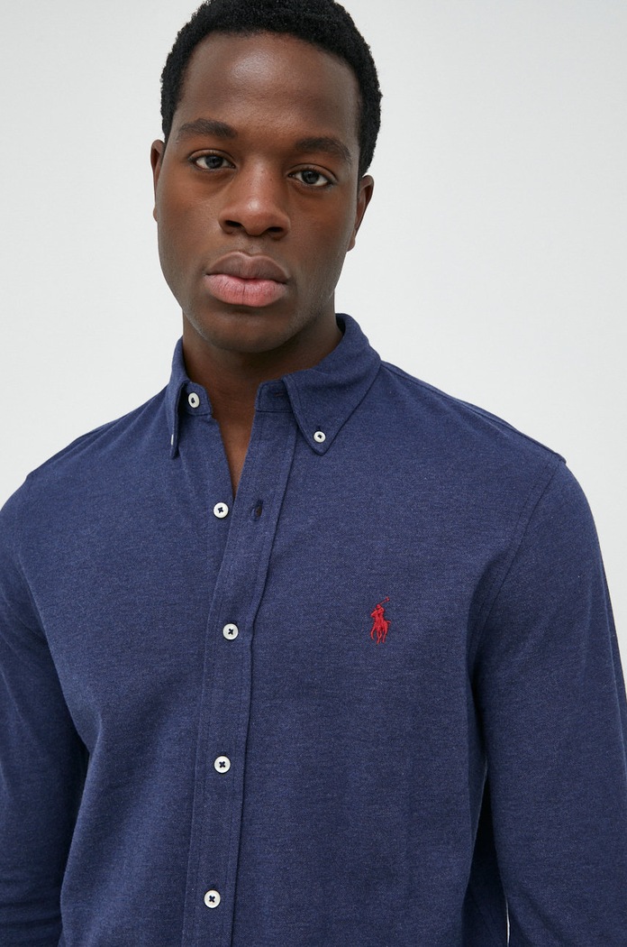 Памучна риза Polo Ralph Lauren 710654408081 тъмносин