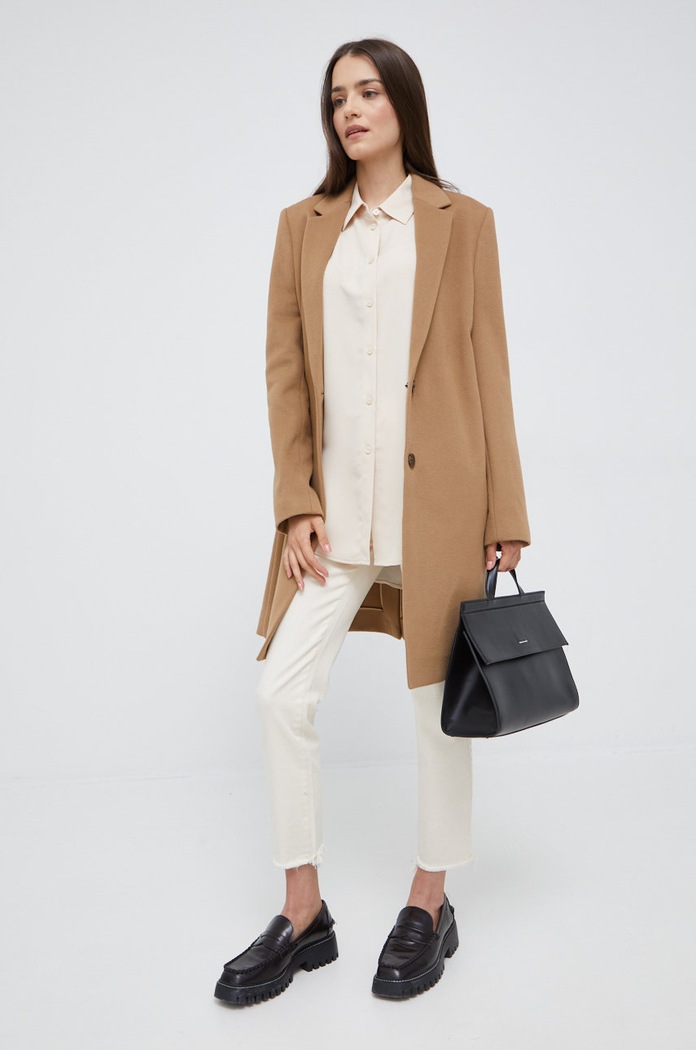 Vlnený kabát Calvin Klein K20K204155.9BYY béžová AW22