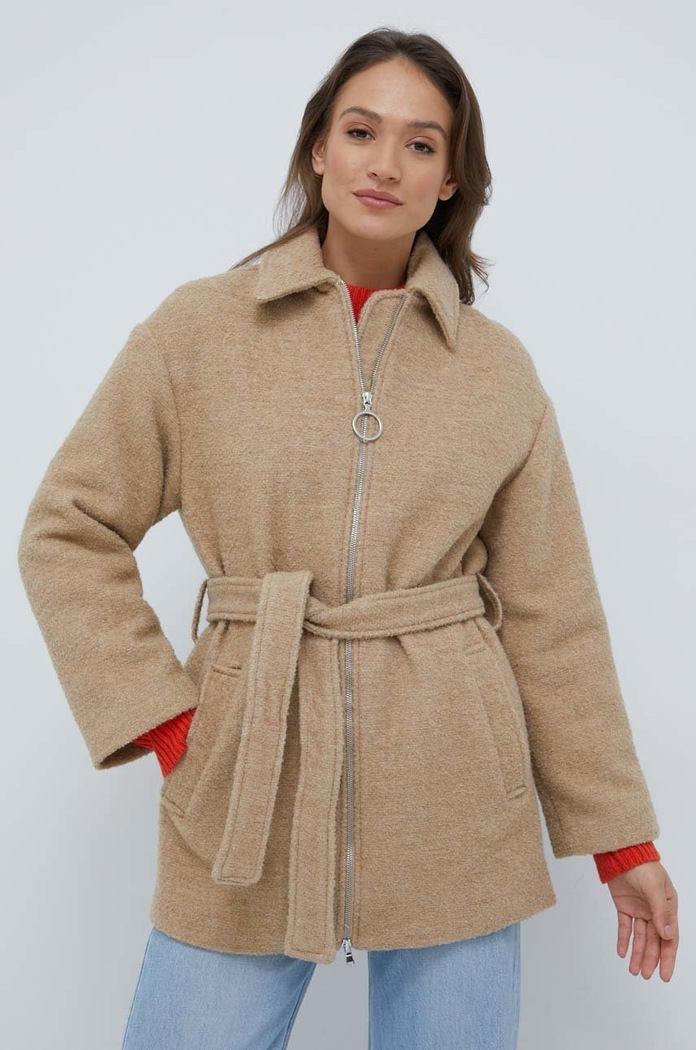 Kabát s příměsí vlny United Colors of Benetton béžová 2WDPDN00Z.993
