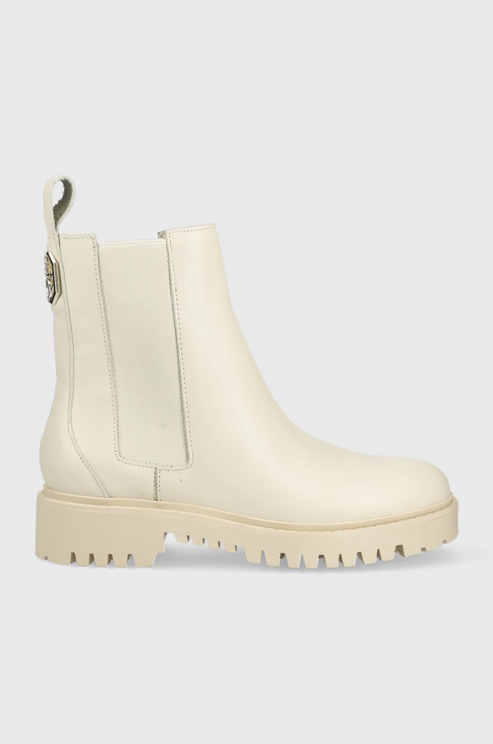 Guess sztyblety skórzane Oakess płaski beżowy FL7OAK.LEA10.IVORY