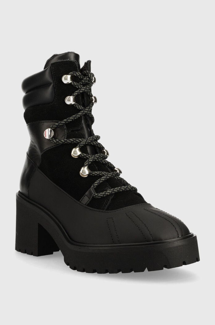 Kožne gležnjače Tommy Hilfiger Heel Laced Outdoor Boot FW0FW06804.0GK crna AW22