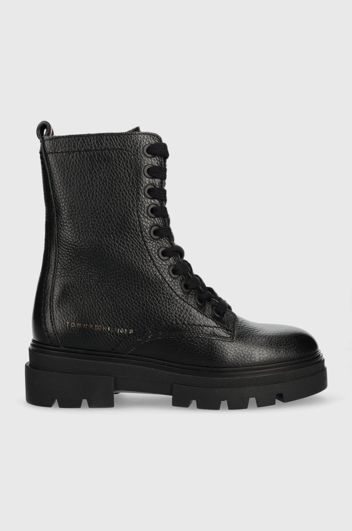 Kožne čizme Tommy Hilfiger Monochromatic Lace Up Boot zrnata koža crna FW0FW06732.BDS