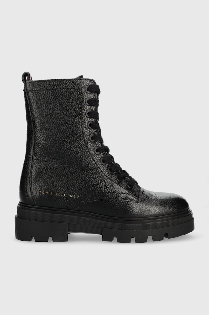 Kožne čizme Tommy Hilfiger Monochromatic Lace Up Boot zrnata koža crna FW0FW06732.BDS