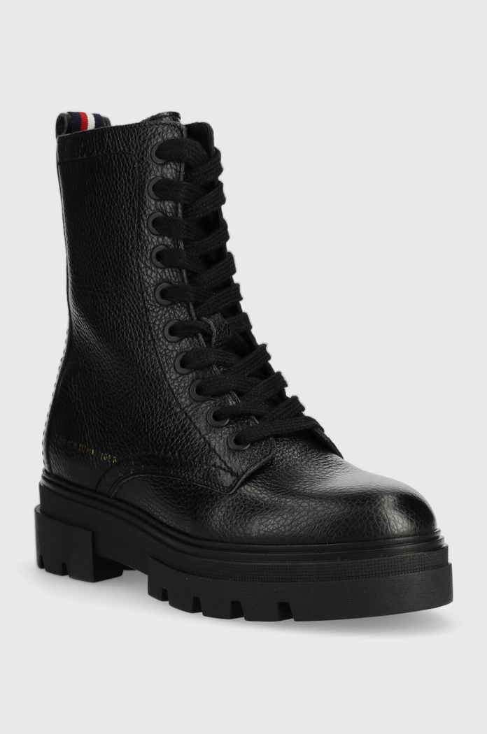 Kožne čizme Tommy Hilfiger Monochromatic Lace Up Boot FW0FW06732.BDS crna AW22