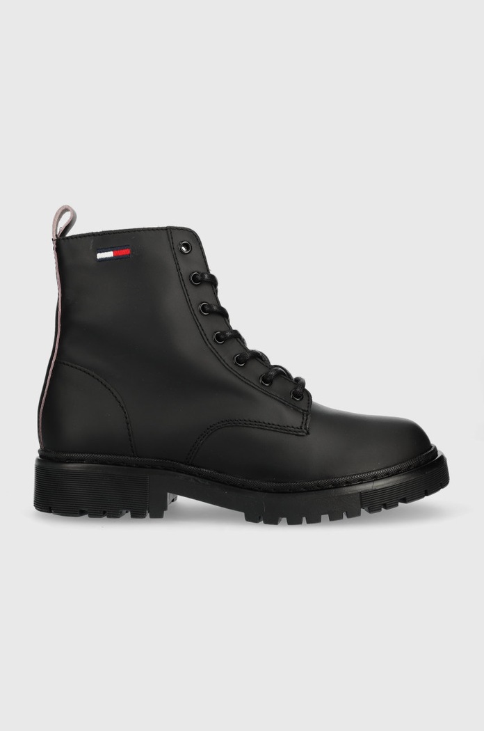 Μποτάκια Tommy Jeans Tommy Jeans Lace Up Flat Boot φλατ μαύρο EN0EN01985.BDS