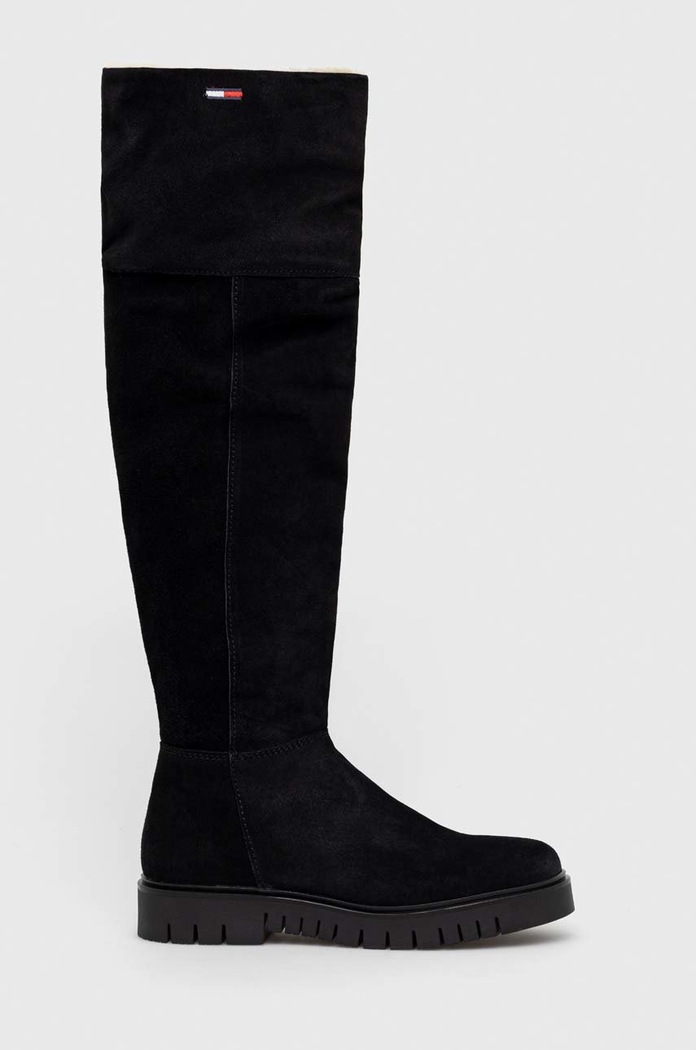 Semišové boty Tommy Jeans Warmlined Long Boot semišová kůže černá EN0EN01994.BDS