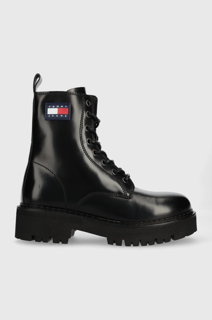 Kožené workery Tommy Jeans Urban Tommy Jeans Lace Up Boot nezateplené černá EN0EN01995.BDS