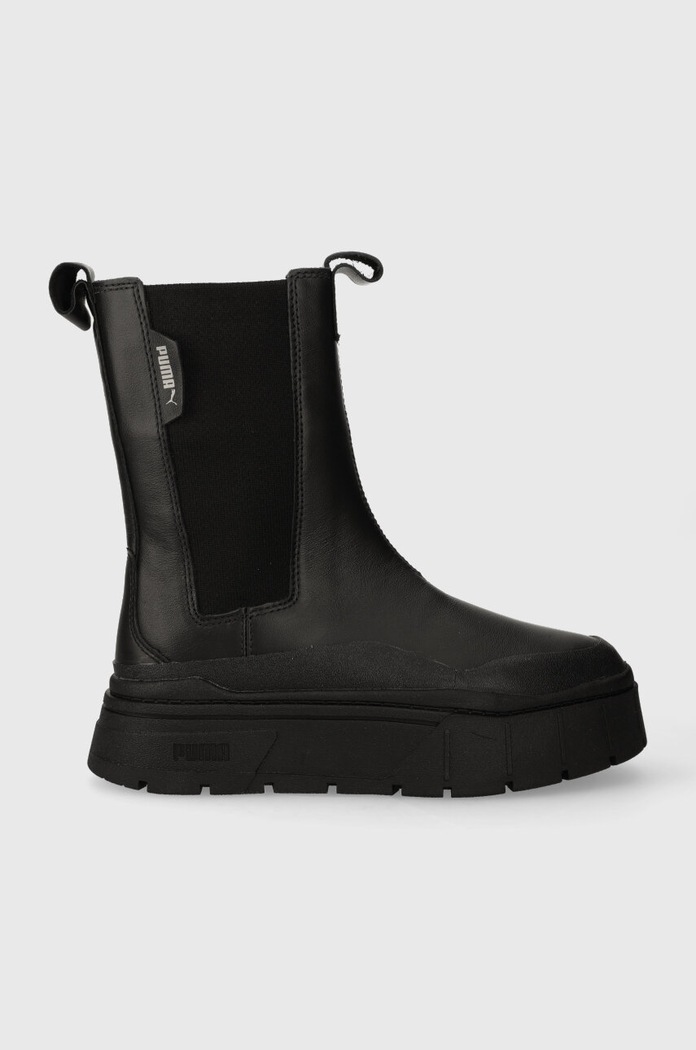 Puma sztyblety skórzane Mayze Stack tekstylny czarny 386272