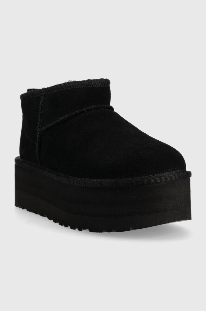 UGG cizme de zăpadă din piele întoarsă W Classic Ultra Mini Platform 1135092.BLK negru AA00