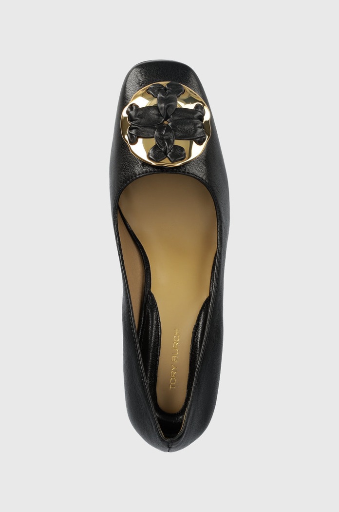 Tory Burch czółenka skórzane Woven Double T czarny 140862.006