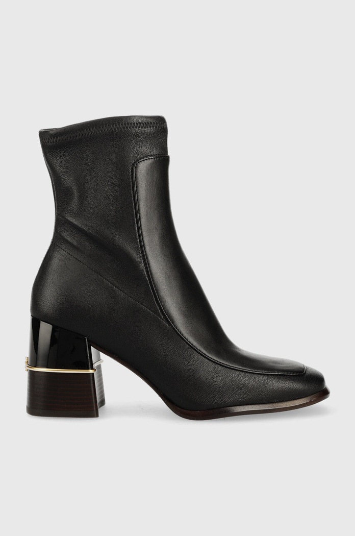 Кожени боти Tory Burch Multi Logo гладка кожа черен 142203.006