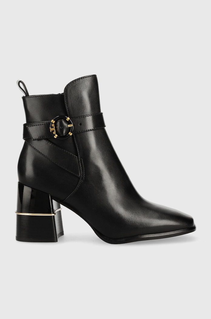 Tory Burch botki skórzane Multi Logo słupek czarny 143326.006