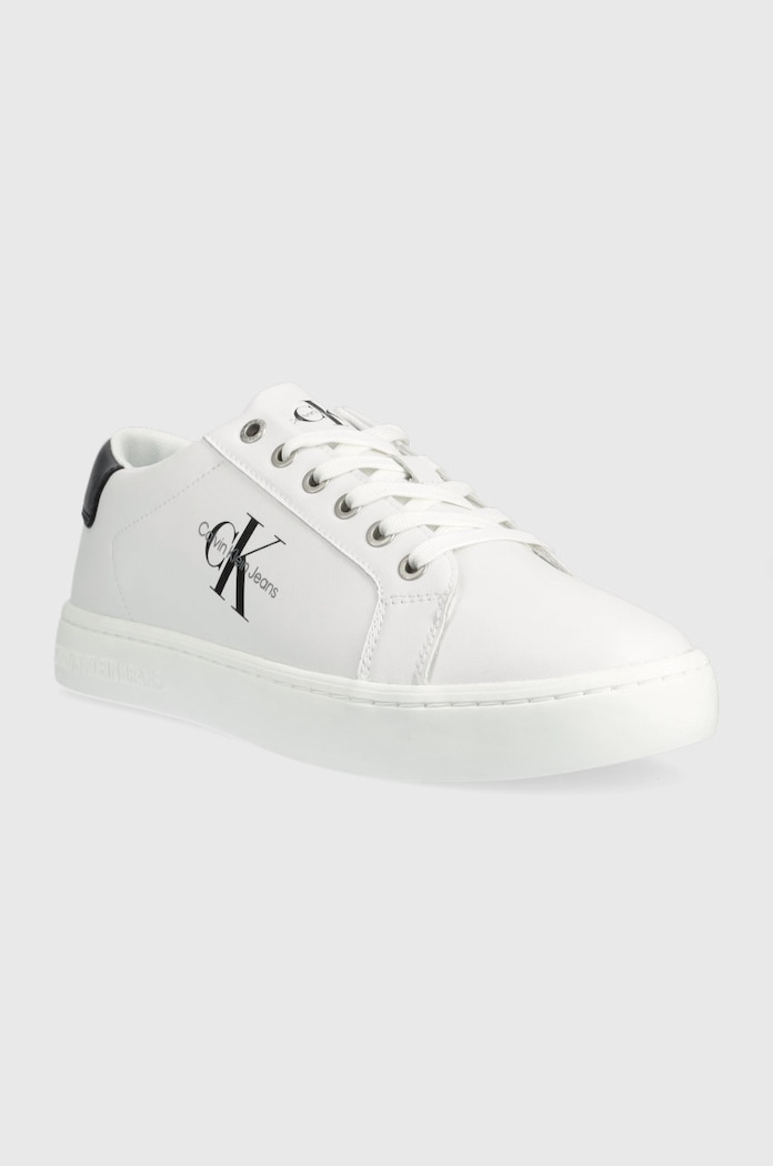 Calvin Klein Jeans sneakers din piele Classic Cupsole Laceup Low YM0YM00491.YAF alb AW22
