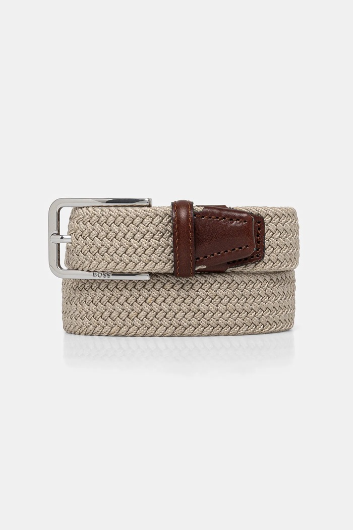 BOSS pletený opasok pánsky Clorio_Sz30 usňová koža béžová 50481026
