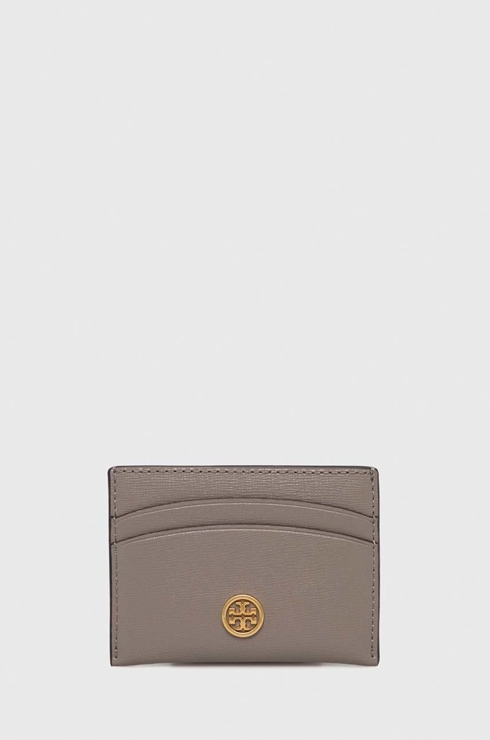 Kožené pouzdro na karty Tory Burch přírodní kůže šedá 84070.082