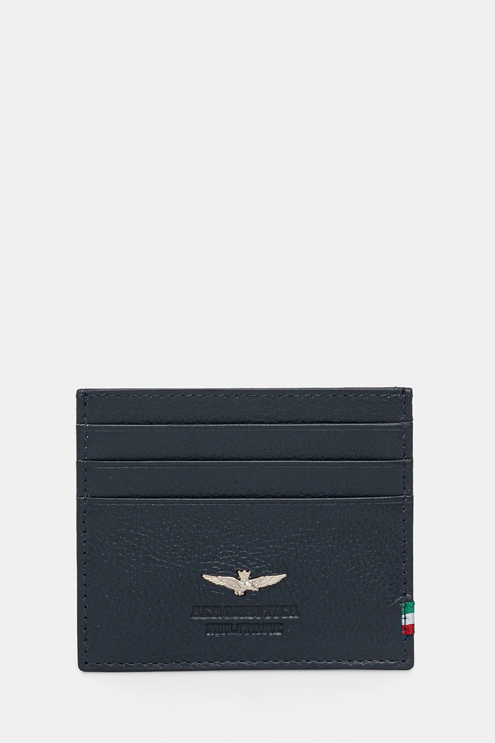 Usnjen etui za kartice Aeronautica Militare Zrnato usnje mornarsko modra AM106