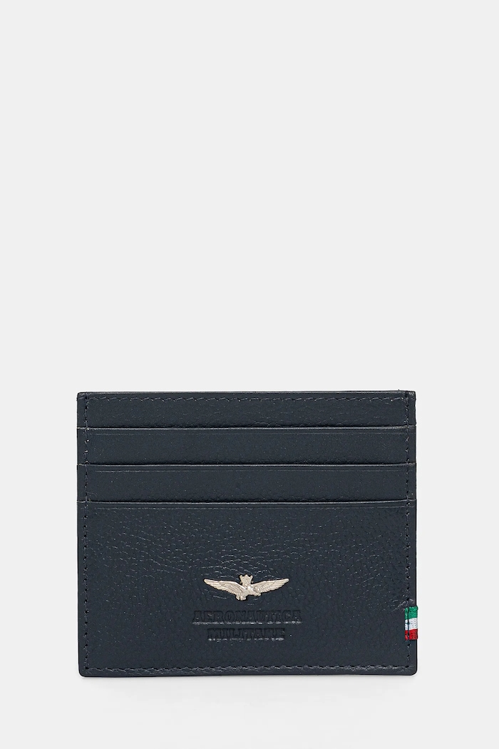 Usnjen etui za kartice Aeronautica Militare Zrnato usnje mornarsko modra AM106