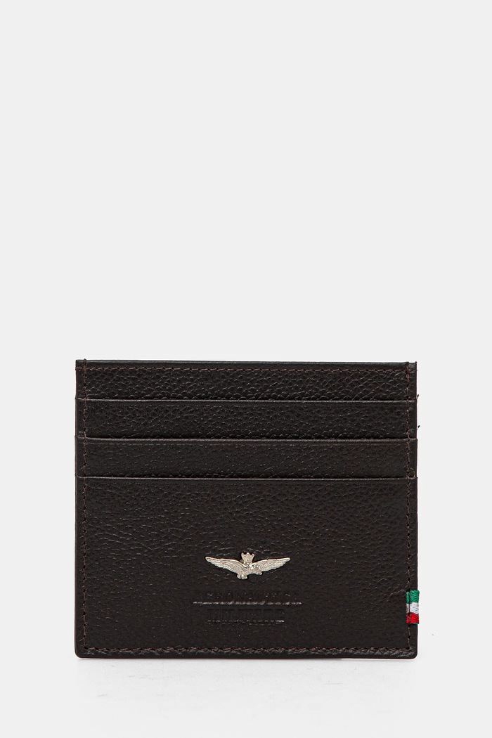 Usnjen etui za kartice Aeronautica Militare Zrnato usnje rjava AM106