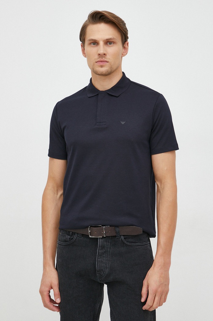 Bavlněné polo tričko Emporio Armani hladký námořnická modř 6L1FE1.1JPRZ