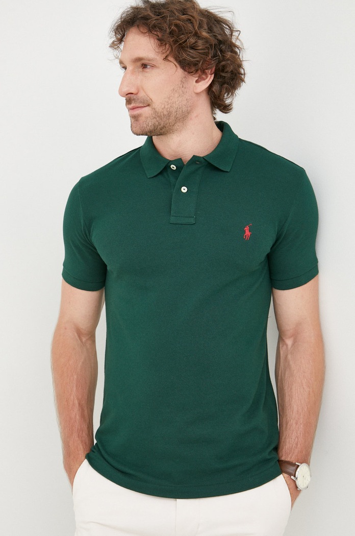 Βαμβακερό μπλουζάκι πόλο Polo Ralph Lauren slim πράσινο 710795080018