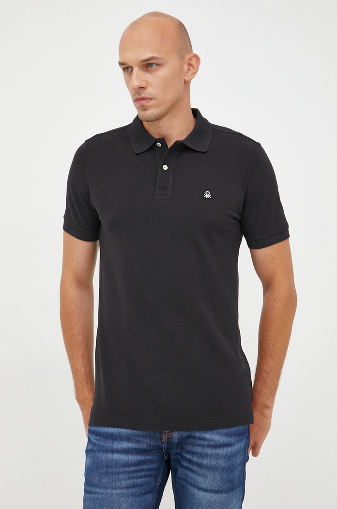 Памучна тениска с яка United Colors of Benetton стандартна черен 3089J3179.100.