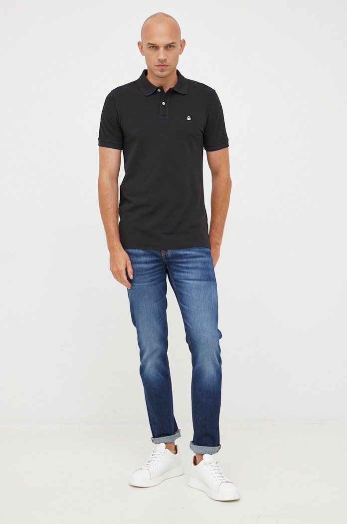 Памучна тениска с яка United Colors of Benetton 3089J3179.100. черен AA00