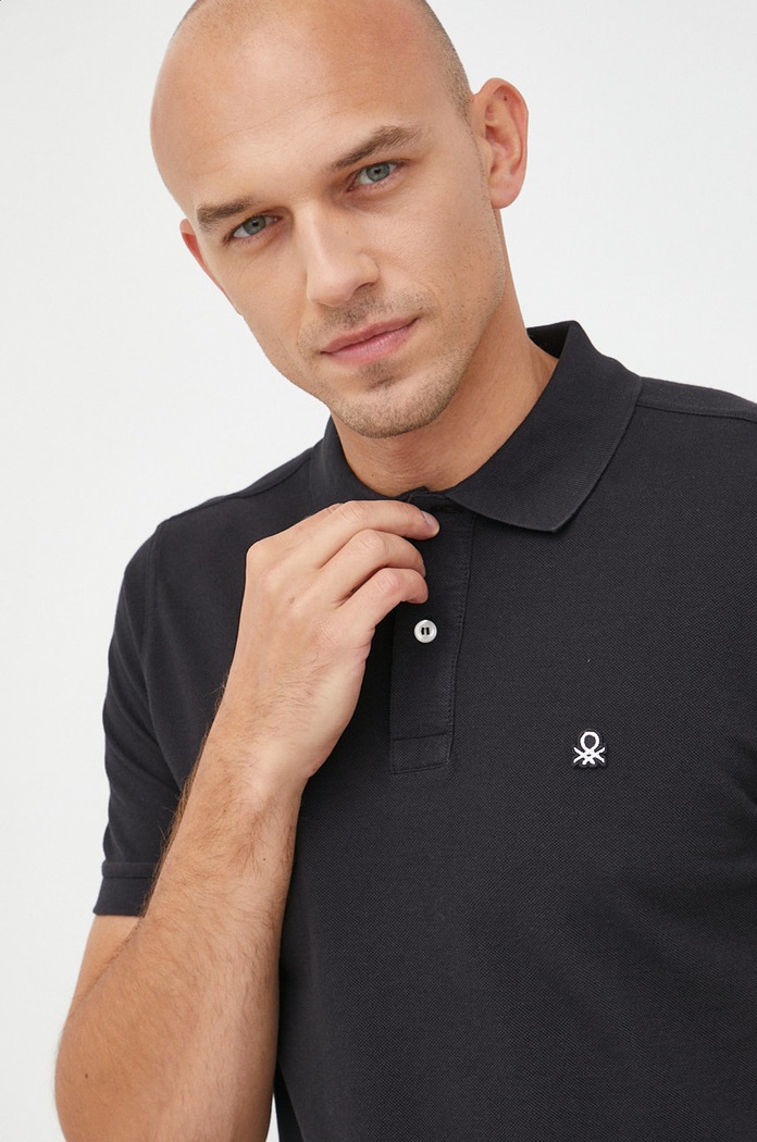 Памучна тениска с яка United Colors of Benetton черен 3089J3179.100.