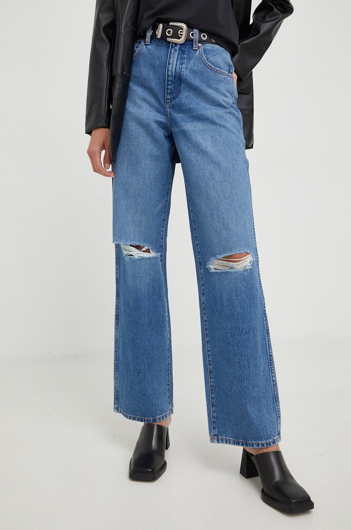 Wrangler Jeansy bawełniane Mom Relaxed Patty niebieski W24M73Y27