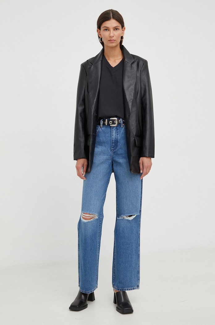 Wrangler Jeansy bawełniane Mom Relaxed Patty W24M73Y27 niebieski AW22