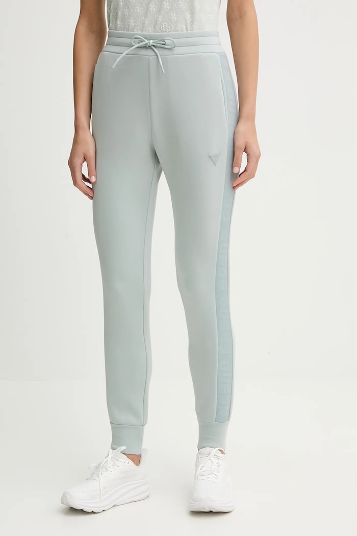 Guess pantaloni de trening pentru femei cu vâscoză ALLIE uni verde V2YB18.K7UW2