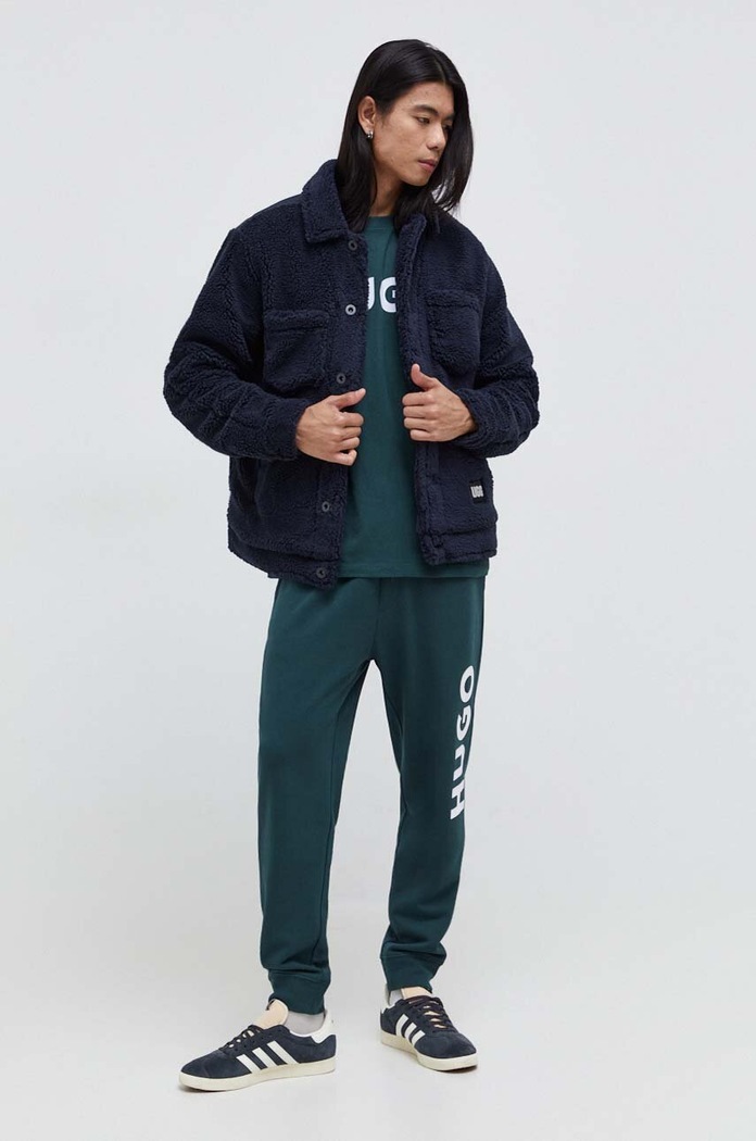 Βαμβακερό παντελόνι HUGO 50473211 πράσινο AW19