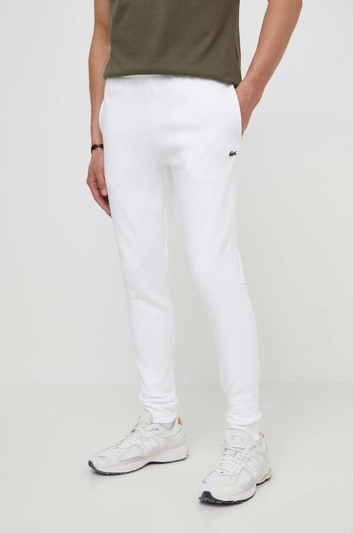 Lacoste tepláky pánské s bavlnou pletenina bílá XH9624