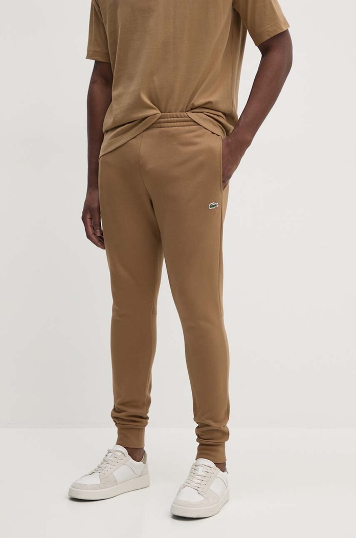 Lacoste tepláky pánské s bavlnou pletenina hnědá XH9624