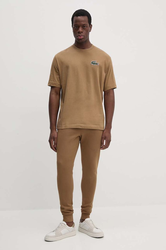 Lacoste tepláky pánské s bavlnou XH9624 hnědá SS26