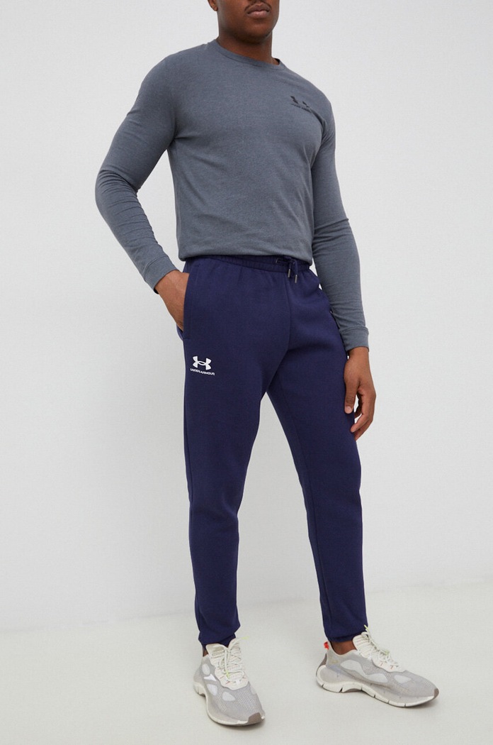 Under Armour спортен панталон мъжки с памук Essential Fleece трикотаж тъмносин 1373882