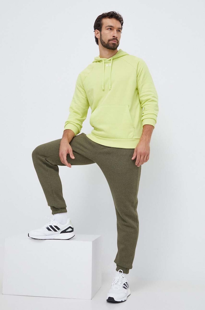 Under Armour spodnie dresowe męskie z bawełną Essential Fleece 1373882 zielony SS26
