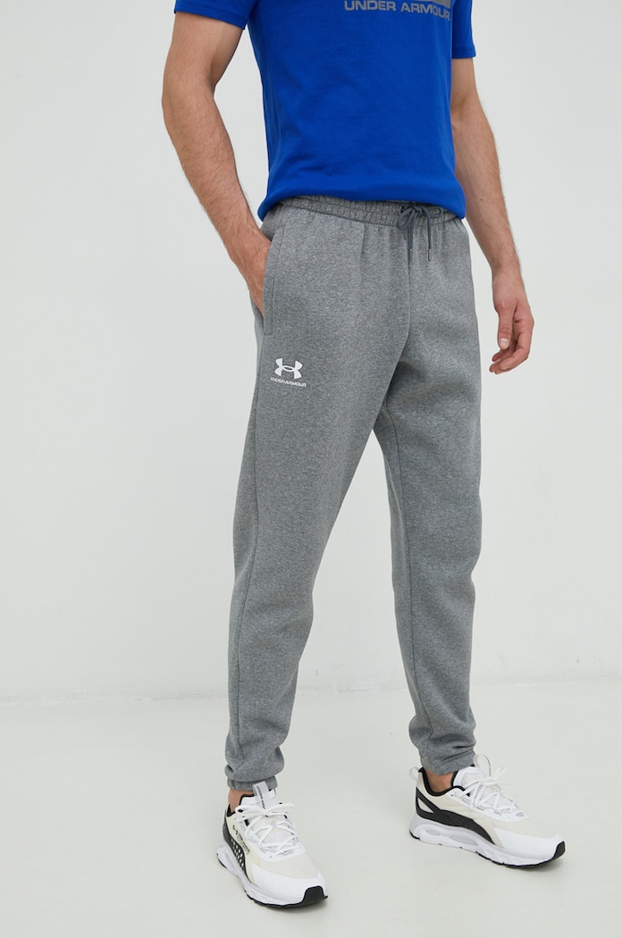 Under Armour trenirka moška z bombažem Essential Fleece Pletenina siva 1373882