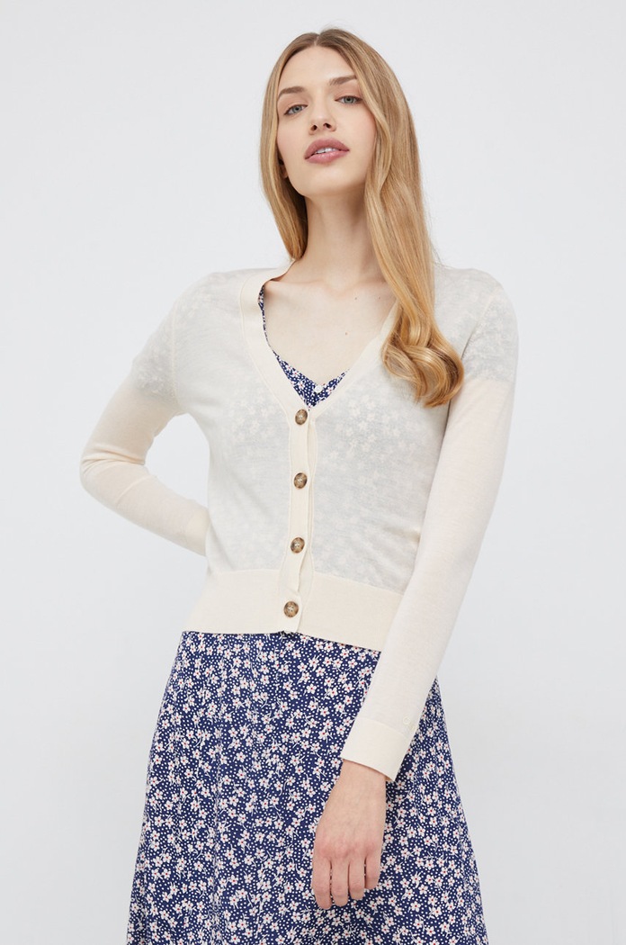 Calvin Klein kardigan wełniany wełna beżowy K20K204449.9BYY