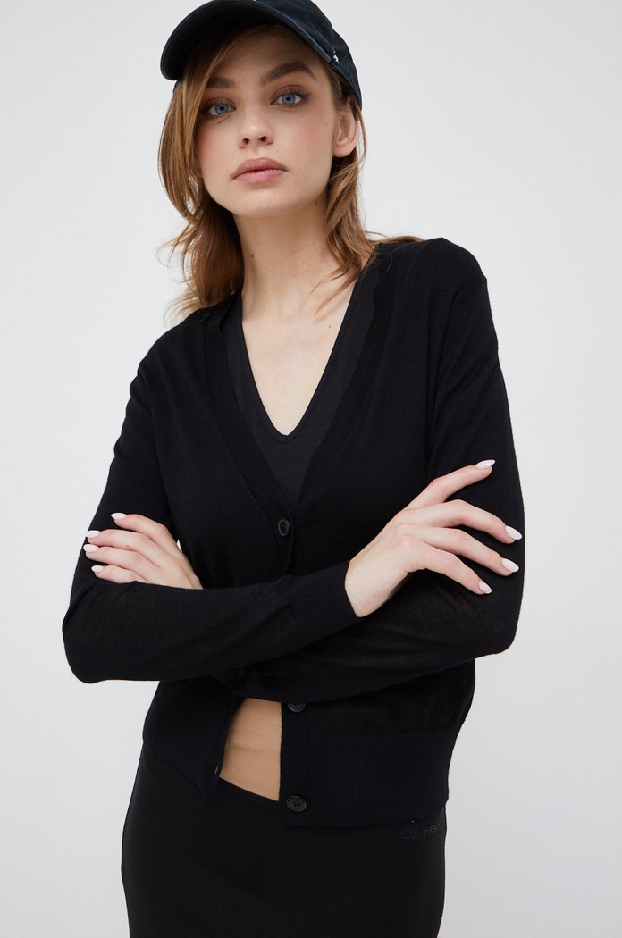 Calvin Klein kardigan wełniany wełna czarny K20K204449.9BYY