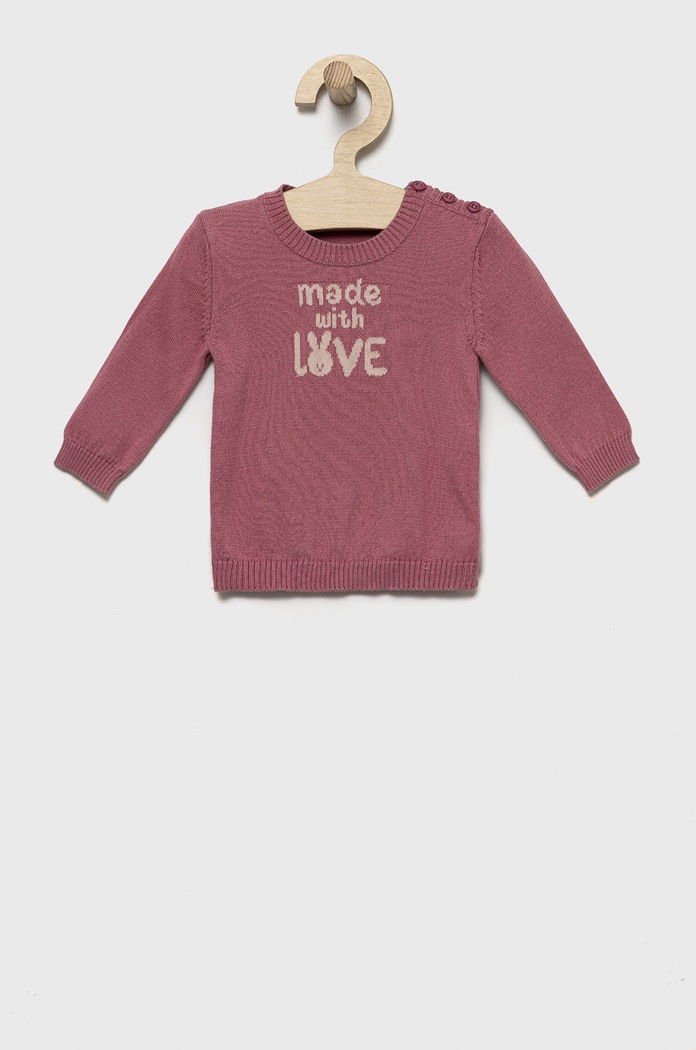 United Colors of Benetton sweter bawełniany dziecięcy aplikacja różowy 112CB1009.W
