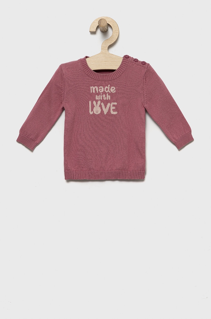 United Colors of Benetton sweter bawełniany dziecięcy aplikacja różowy 112CB1009.W