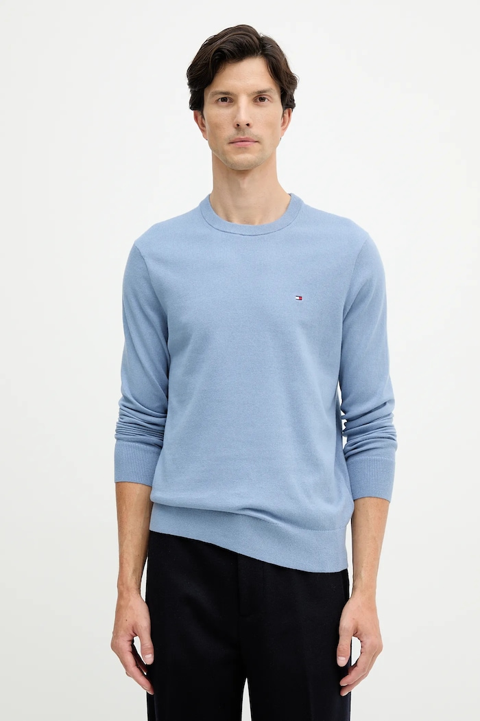 Sveter s prímesou kašmíru Tommy Hilfiger okrúhly modrá MW0MW28046.9BYY