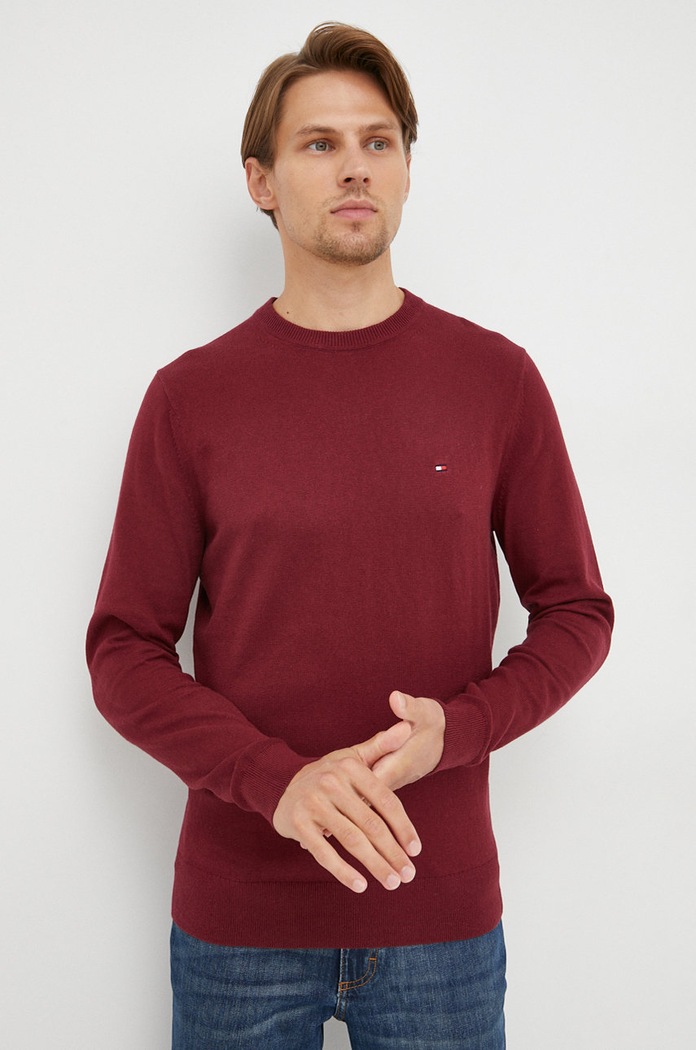 Tommy Hilfiger sweter z domieszką kaszmiru bordowy MW0MW28046.9BYY