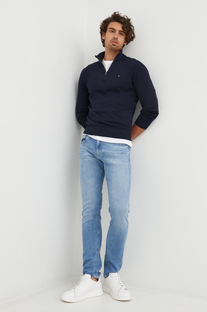 Svetr s příměsí kašmíru Tommy Hilfiger MW0MW28049.9BYY námořnická modř AW25