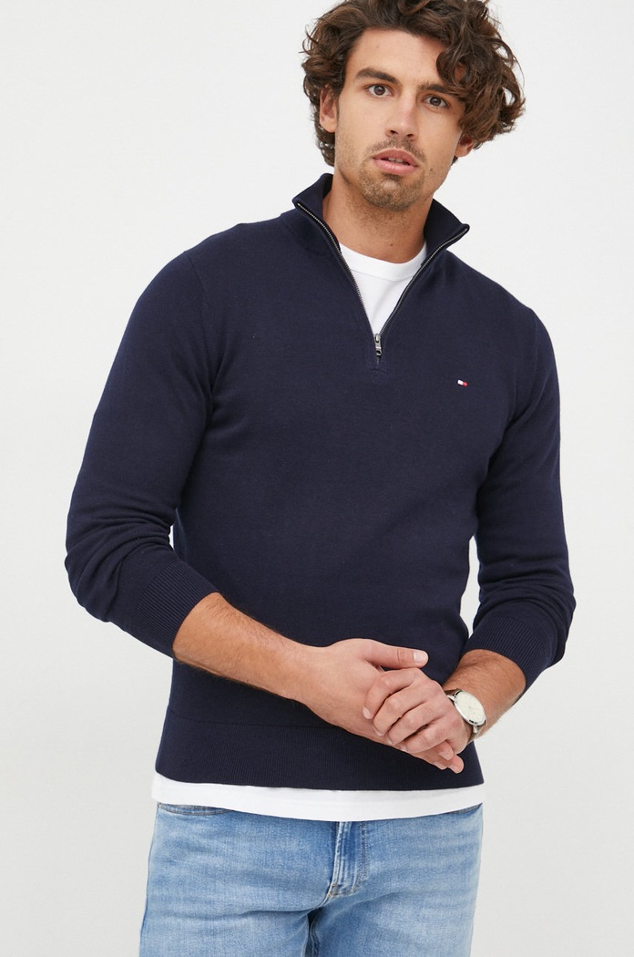Svetr s příměsí kašmíru Tommy Hilfiger námořnická modř MW0MW28049.9BYY