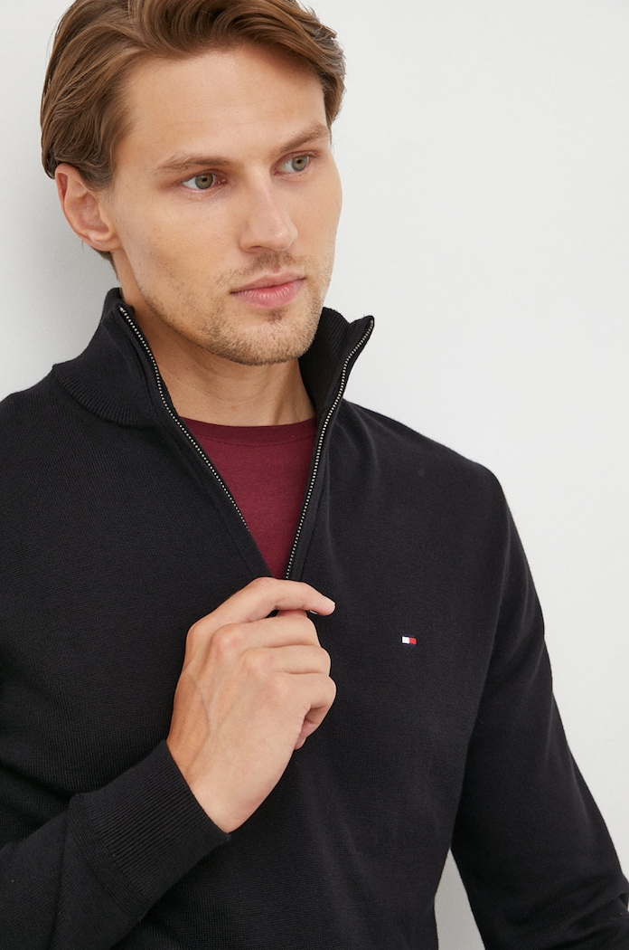 Tommy Hilfiger pulover din amestec de casmir MW0MW28049.9BYY negru