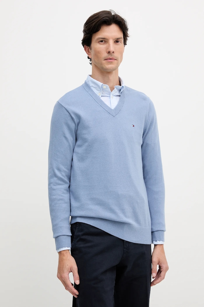 Sveter s prímesou kašmíru Tommy Hilfiger s prímesou vlny modrá MW0MW28047.9BYY