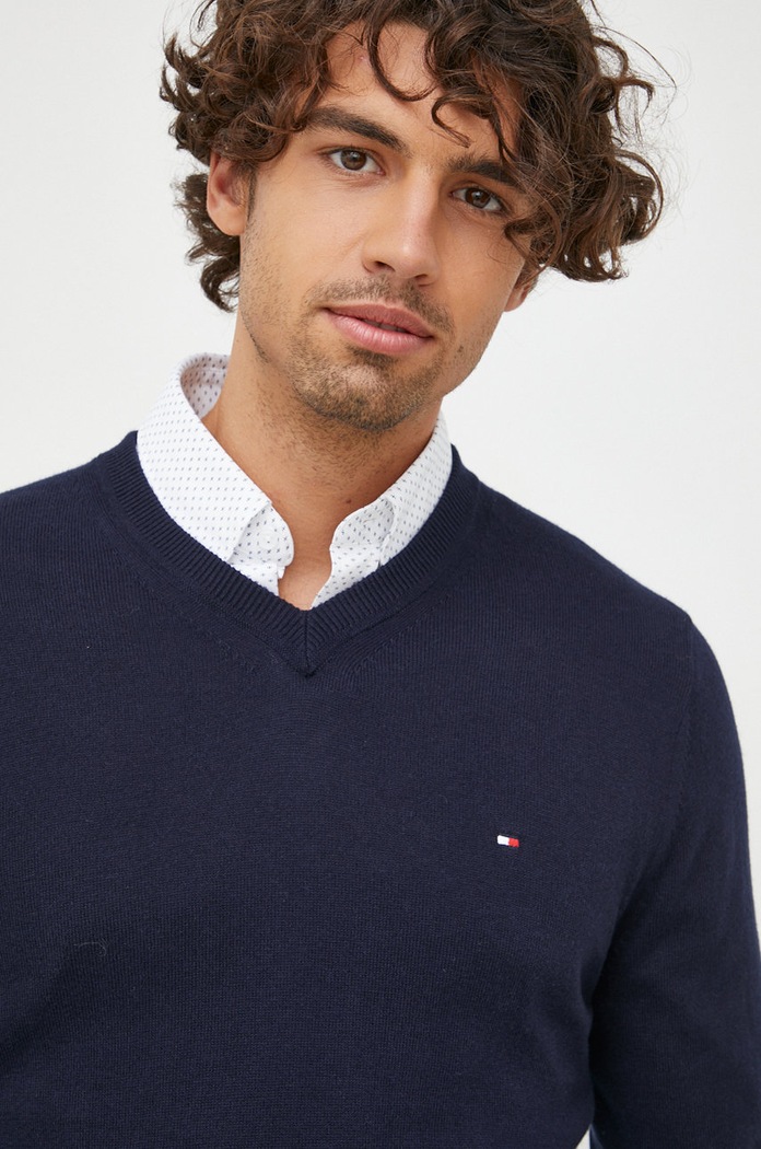 Tommy Hilfiger pulover din amestec de casmir bleumarin MW0MW28047.9BYY